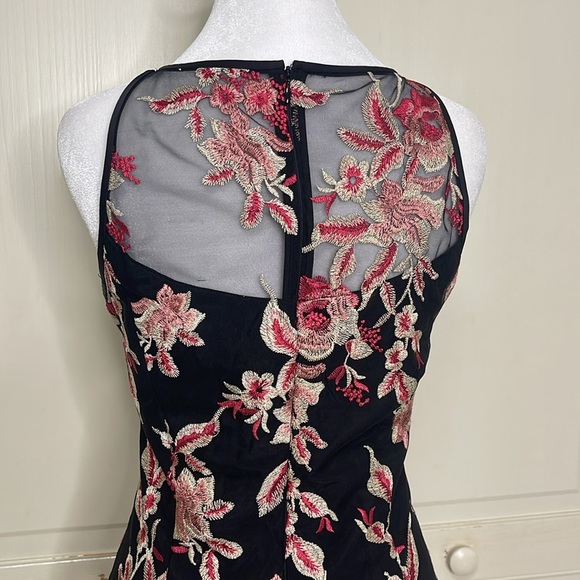 WHBM Embroidered Floral Mesh Sheath Dress Black/Pink Size 4 Flattering - Picture 6 of 12